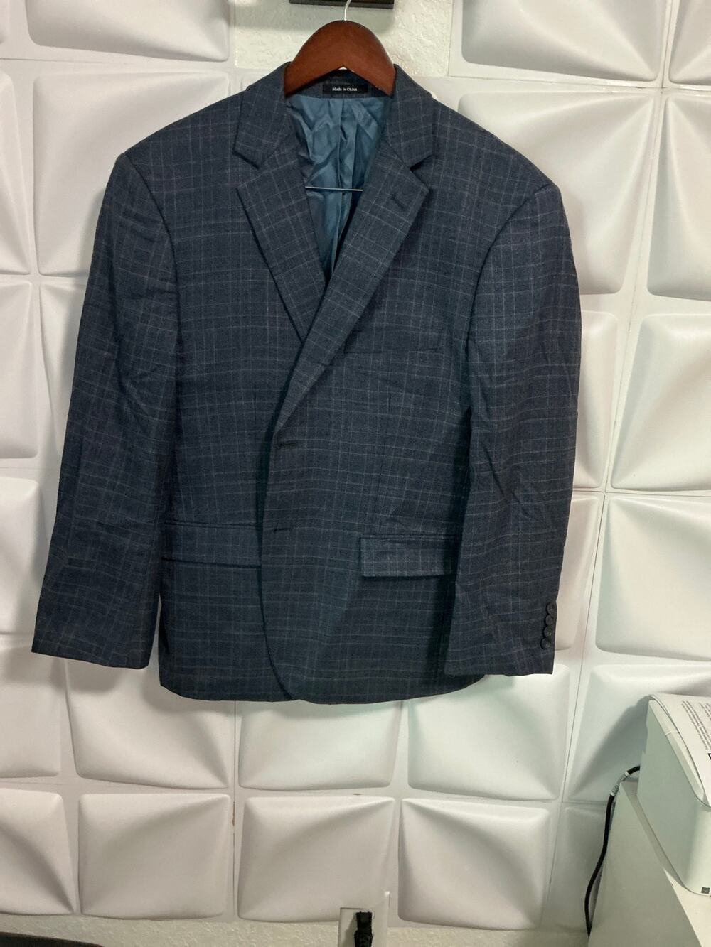 Pronto Uomo Platinum Navy Blue Plaid Wool Blend Blazer Sports Coat Mens Size 42S